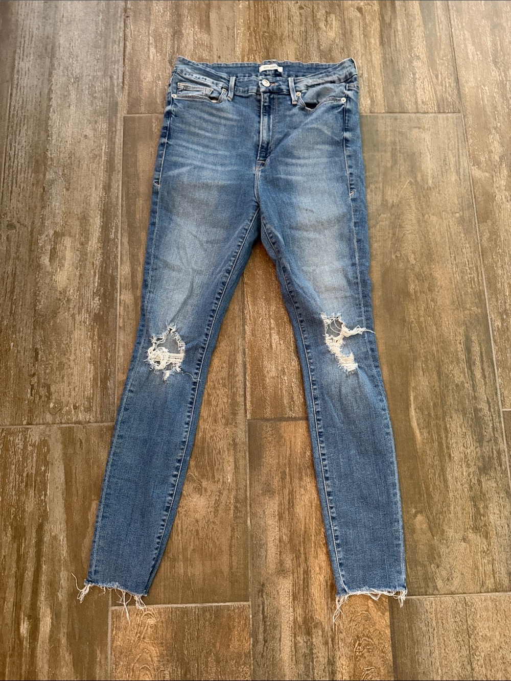 Good American Good Waist Mid-Blue Distressed Skinny Jeans